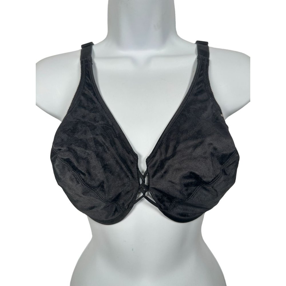Vintage Cabernet 34DD Bra‎ 2321 Satin Black Double Knot Animal Print Adjustable